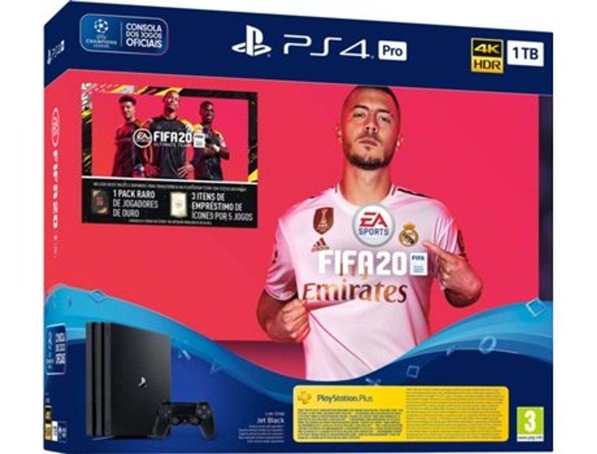 Moda Consola PS4 Pro + Jogo FIFA 20 (1 TB - Preto) 