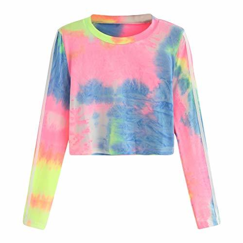 Moda FRAUIT Cortas Sudadera Mujer Swetshirt Teñido de Corbata Suelto Crop Tops Otoño