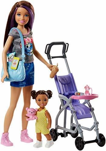 Barbie Muñeca Skipper hermana de Barbie, niñera de paseo, regalo para niñas