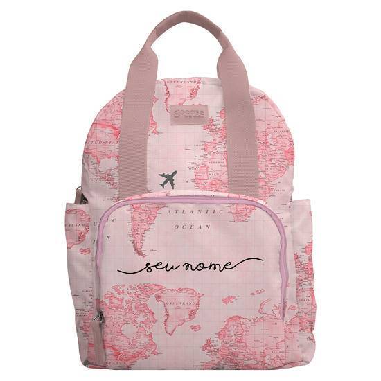 Fashion Mochila Feminina Moove - Mapa Mundi Rosa Manuscrita

