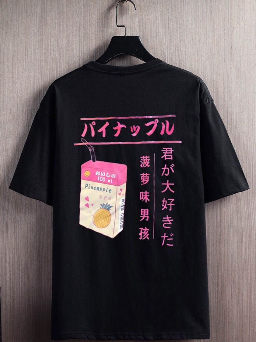 Fashion Camiseta Masculina Com Padrão Do Alfabeto Japonês