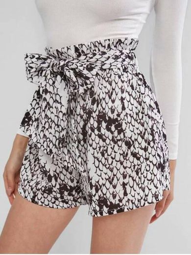 Snakeskin print belted paperbag shorts