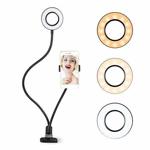 Kongqiabona 2-in-1 Cell Phone Holder with LED Selfie Ring Light for Live