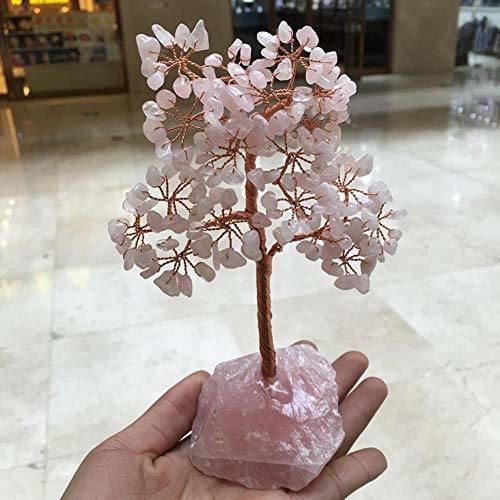 SAKUROO Crystal Natural Rose Quartz GemMoney Tree Feng Shui Wealth Decoración para