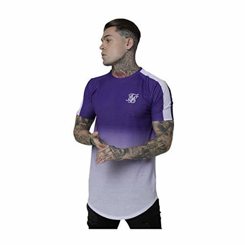 Moda Sik Silk Camiseta Curved Hem Raglan Fade Morado/Blanco