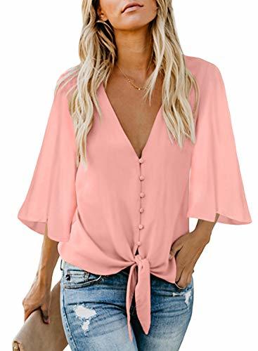 Moda Aleumdr - Camisa de Mujer con Cuello en V, Blusa para Mujer,