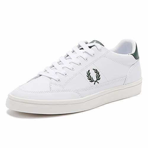 Fashion Fred Perry Kingston Hombres Blanco/Ivy Cuero Zapatillas-UK 8