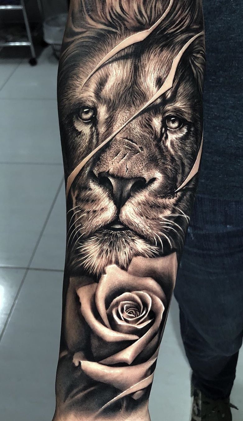 Fashion Tatuagem de leão