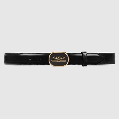 Leather belt with Gucci Print buckle