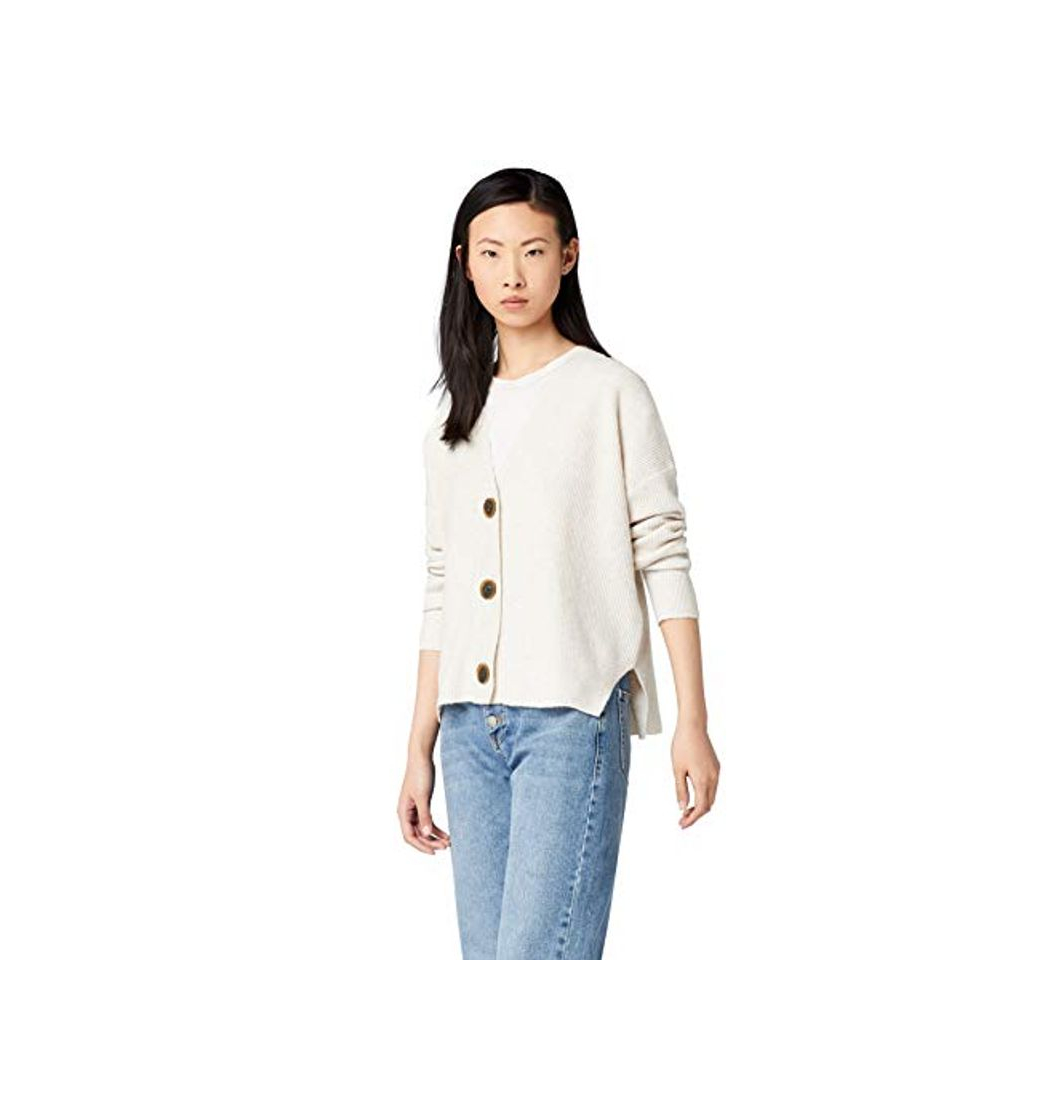 Moda Marca Amazon - find. Stitch Cardigan - chaqueta punto Mujer, Beige