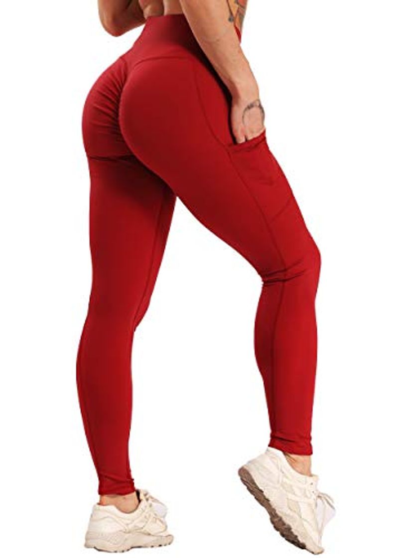 Places FITTOO Mallas Leggings Mujer Pantalones Deportivos Yoga Alta Cintura Elásticos Transpirables Rojo