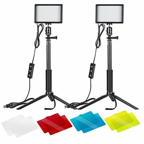 Neewer 2-Pack Luz LED Video 5600K Regulable con Soporte Trípode Ajustable/Filtros de