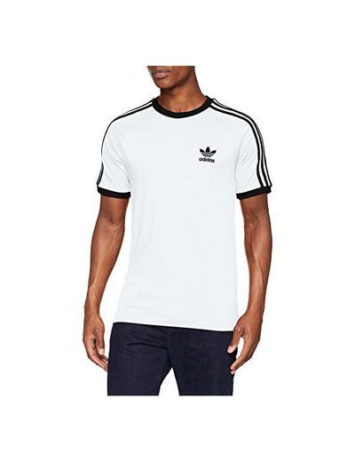 adidas Tres Bandas Camiseta de Manga Corta, Hombre, Blanco