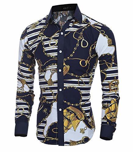 Lugar Versaces Los Hombres Camisa La Moda Clásico Retro Colorear Corte Ajustado Manga