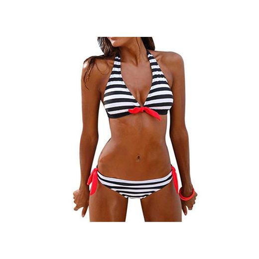 QinMM Conjunto Bikini Mujer Bikini a Rayas, Push up Bra Traje de