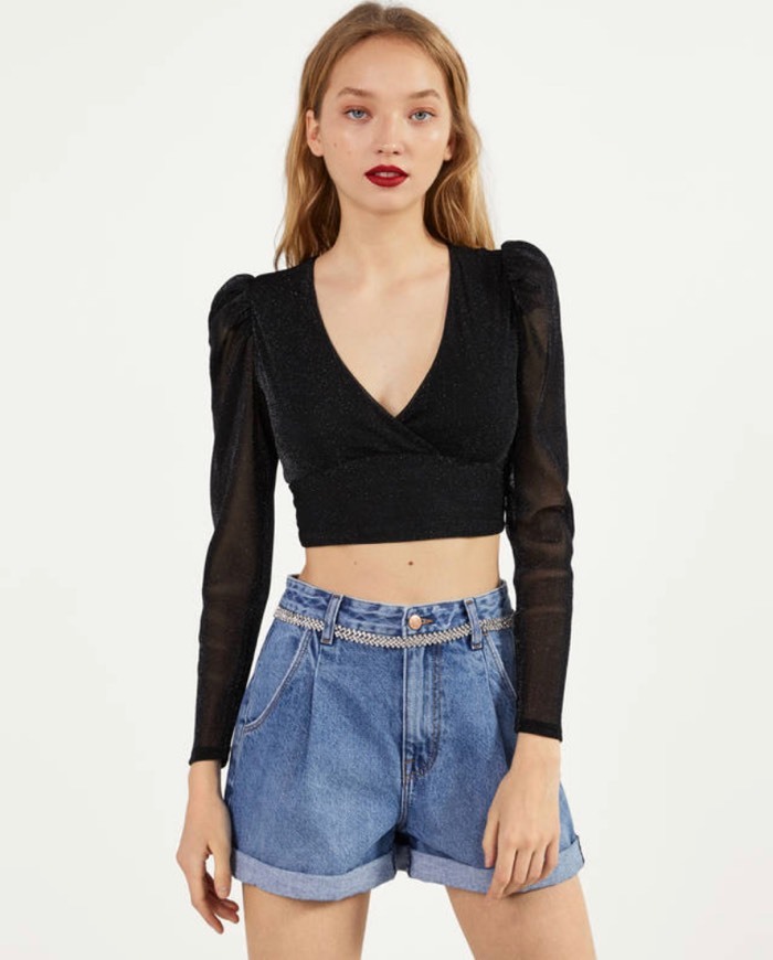 Social Blusa com fio metalizado Bershka 