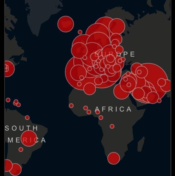 Social Mapa mundo com atualização diária da propagação do vírus.