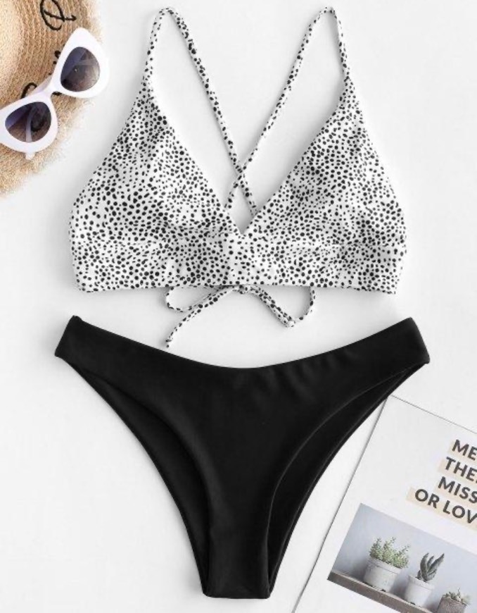 Moda Dalmatian Dot Crisscross High Leg Bikini 