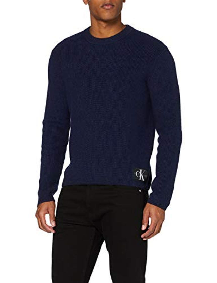 Fashion Calvin Klein Two Tone Cotton Cn Sweater Suéter, Cielo Nocturno