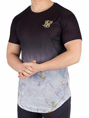 Sik Silk Hombre Camiseta con Dobladillo Curvo en el bajo de Marbleise