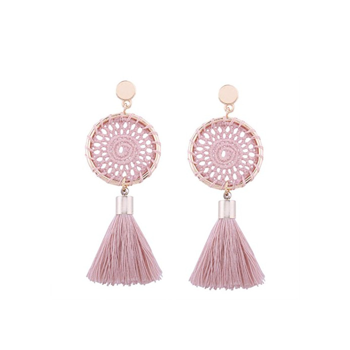 Social setmei moda Vintage mujeres Boho Bohemio Pendientes Largo borlas pendientes colgantes rosa