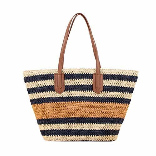 Bolso de paja de verano a rayas para mujer Bolso de playa