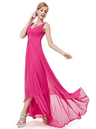 Ever-Pretty Alta Baja Vestito de Gala Gasa Cuello en V sin Mangas