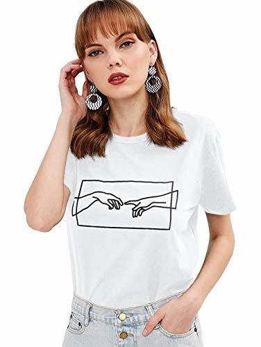 ZAFUL Camiseta para Mujer T-Shirt de Algodón Cuello Redondo 2019