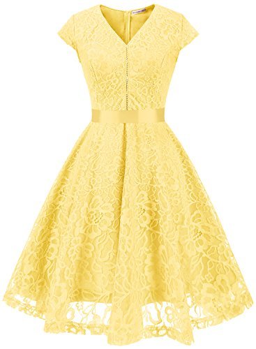 MUADRESS 6004 Fashion Vestido Corto De Fiesta Elegante Mujer De Encaje Escote
