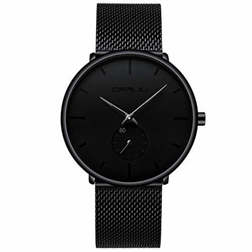 Social Relojes Hombre De Malla Ultra Fino Negro para Hombres Relojes De Pulsera