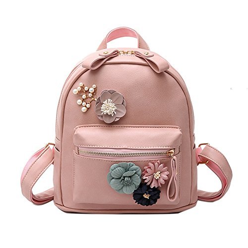 Place Bcony Mini Mochila de mujer de cuero PU Rosa flor de boho