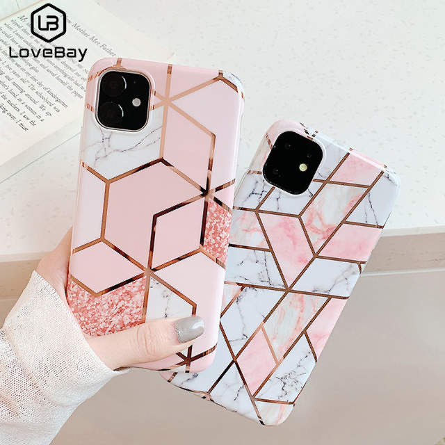 Products Lovebay geométrica textura de mármore para iPhone 11 x etc