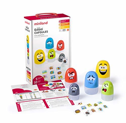 Productos Miniland- Juego de cápsulas con caritas de emociones, Multicolor