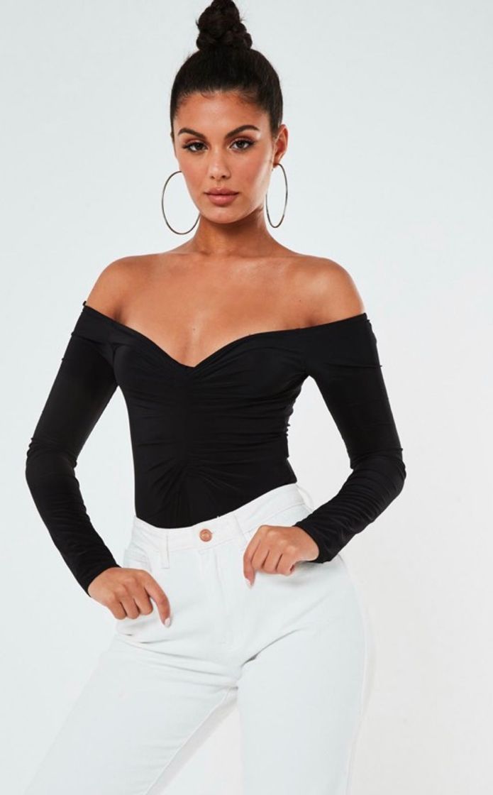 Fashion Tall Black Slinky Ruched Bust Bodysuit | Missguided