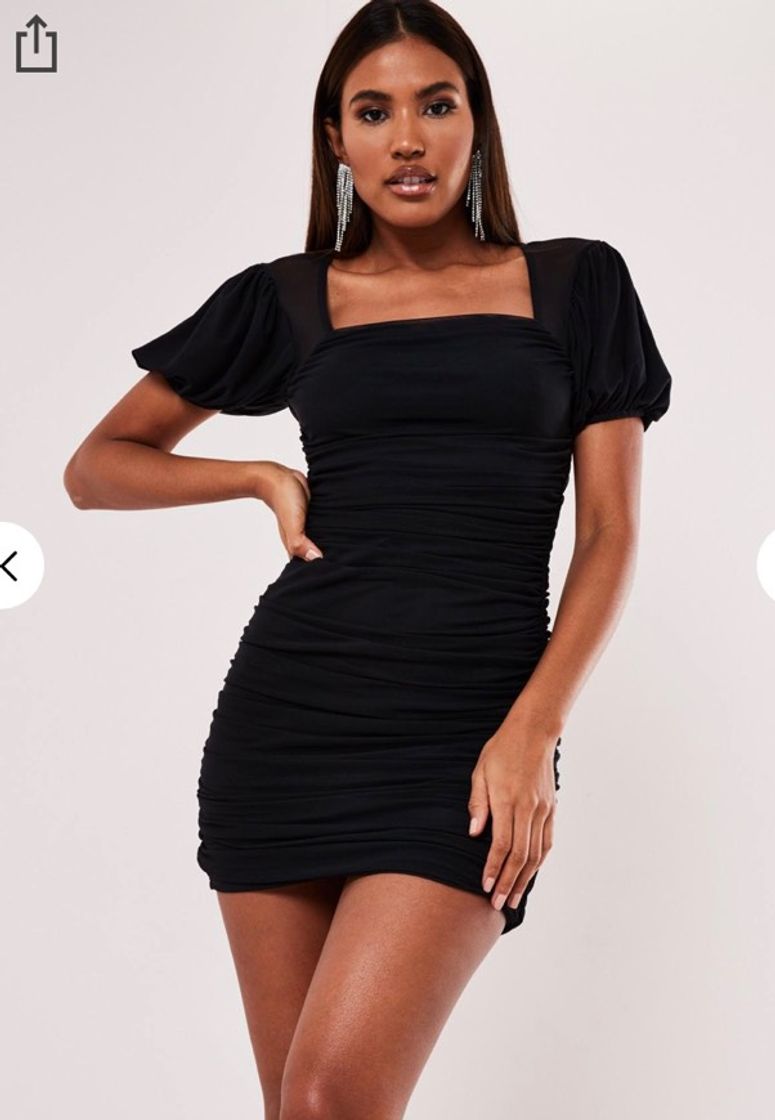 Fashion Petite Black Mesh Puff Sleeve Milkmaid Mini Dress | Missguided