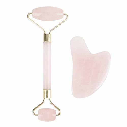 Productos Hongzer Crystal Rose Quartz Roller y Gua Sha Scraping Tool Set