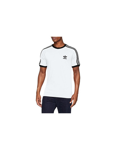 adidas Tres Bandas Camiseta de Manga Corta, Hombre, Blanco