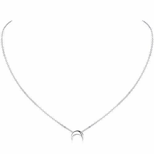 Fashion ChicSilver Luna Creciente Colgante Pequeño Plata de Ley 925 Platino Collar Cadena