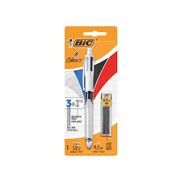 BIC 4 colores - Bolígrafo Multifunción 3+1HB con 12 Minas de Recambio
