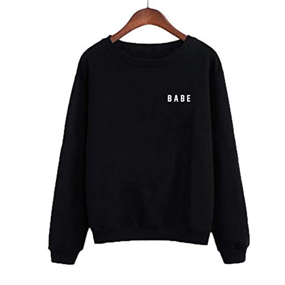 Social WDDGPZ1 Sudadera  Primavera Mujeres Moda Sudaderas con Capucha Babe Letras Imprimir Sudadera De Manga Larga Jerséis con Cuello Redondo Mujeres Chándal Moletom Tumblr