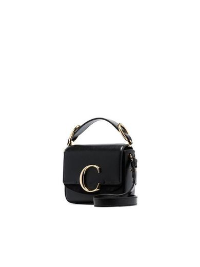 black C ring top-handle leather shoulder bag