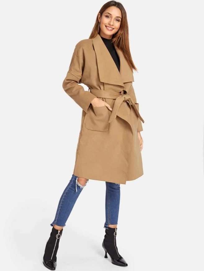 Fashion Pocket Front Waterfall Coat