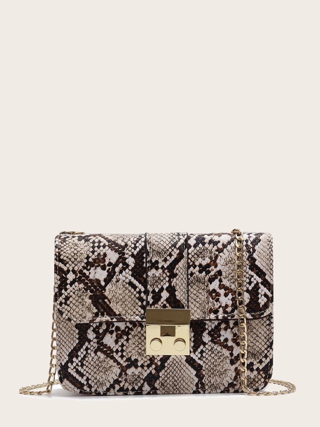 Moda Snakeskin Print Flap Chain Bag