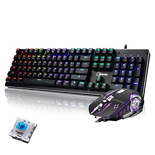 Teclado mecánico para juegos, Interruptor azul Mezclado con retroiluminación Metal ergonómico con