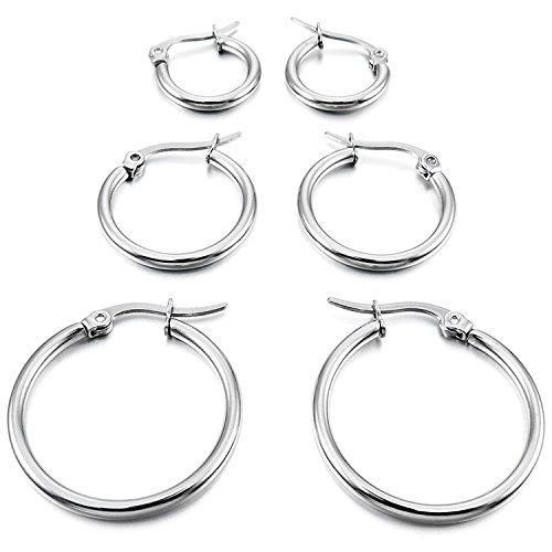 TOOGOO 3 pares 15mm 20mm 25mm Acero Inoxidable Aro Hoop Huggie Pendientes