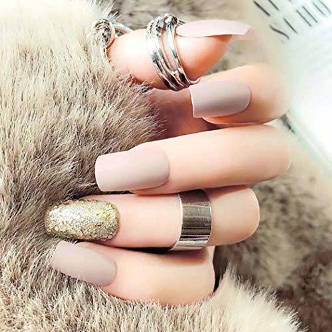 Beauty Fairvir uñas falsas gris mate Bling lentejuelas cobertura completa acrílico uñas postizas