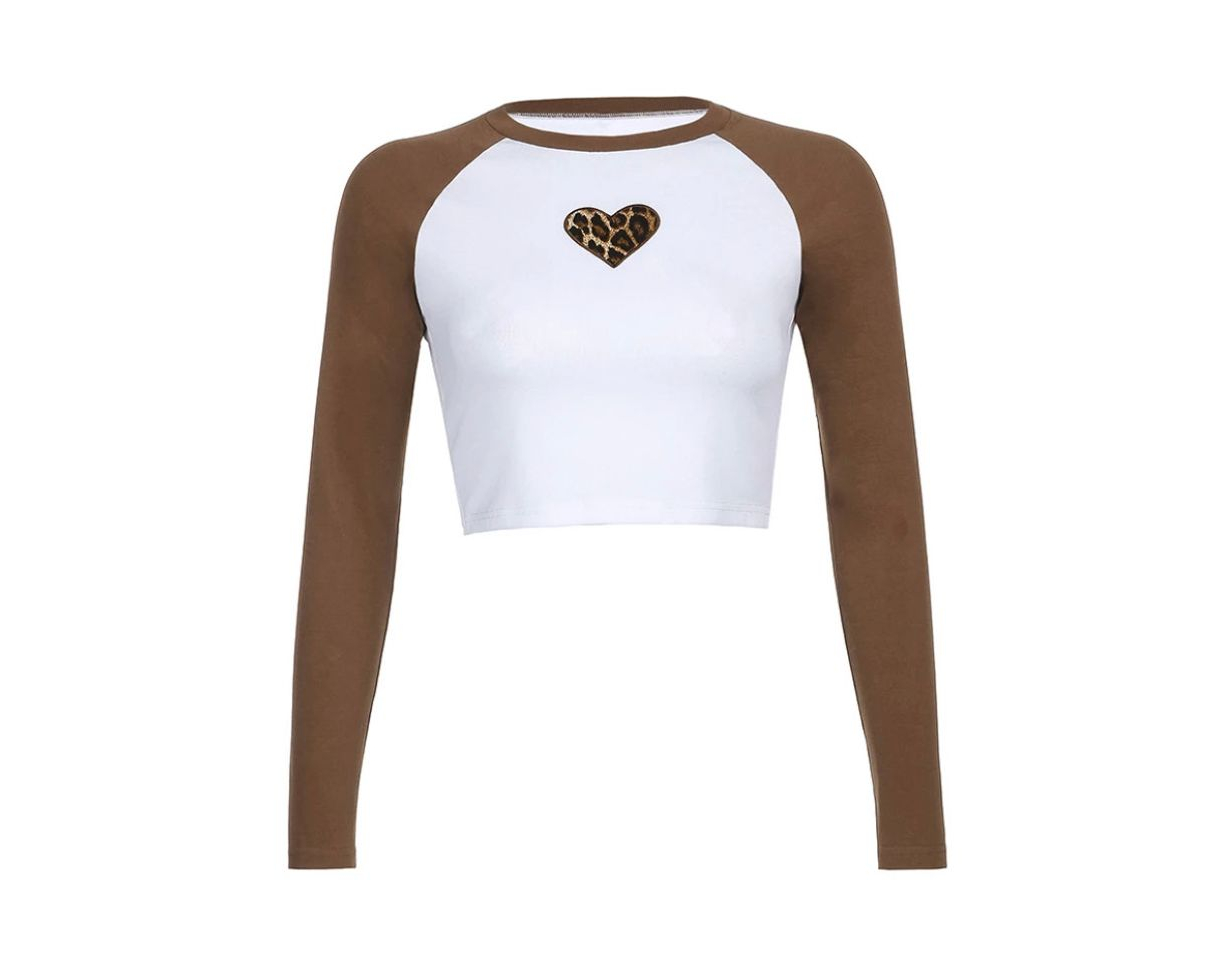 Fashion ALI Cheetah heart long sleeved T