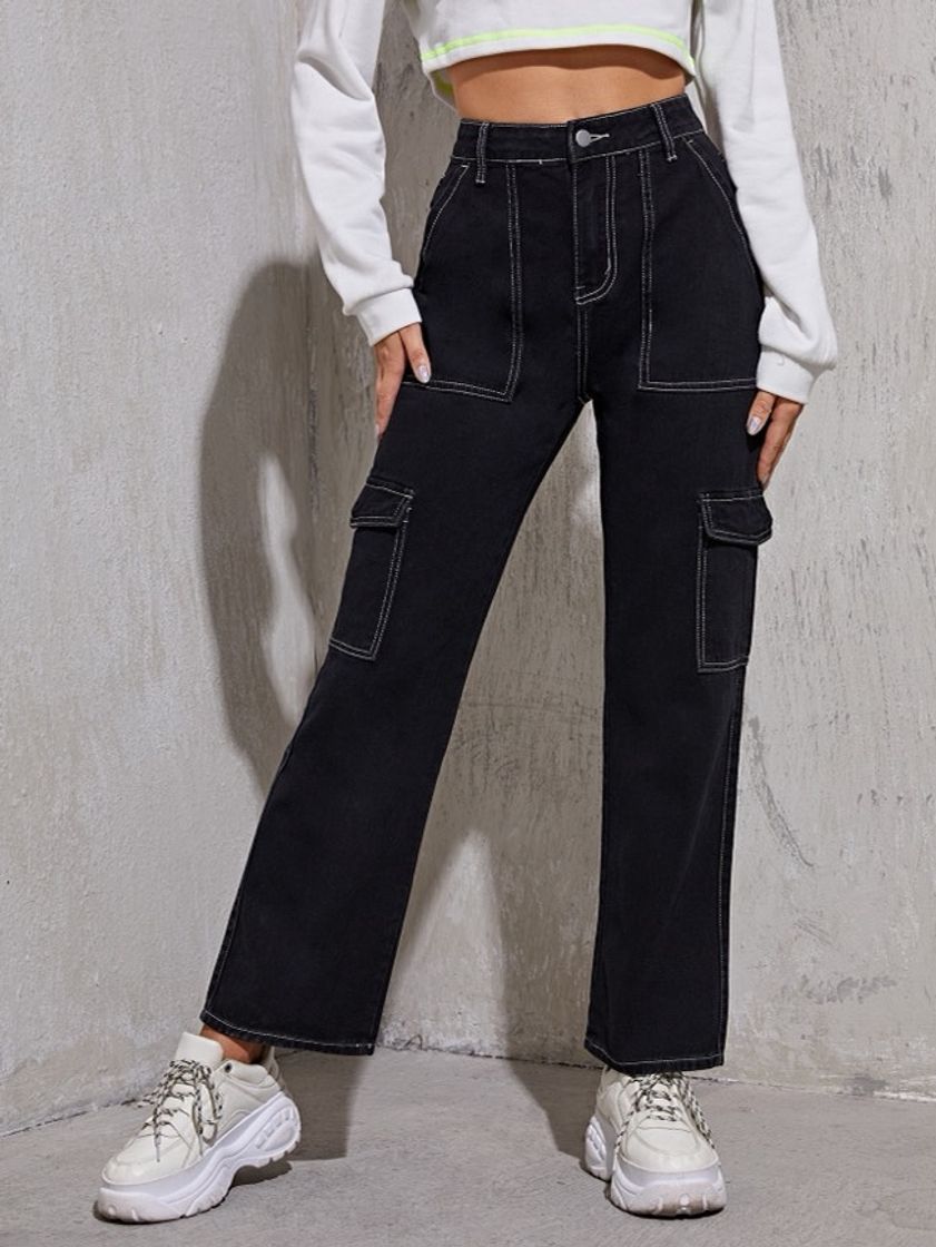 Moda SHEIN Flap pocket jeans with stitch