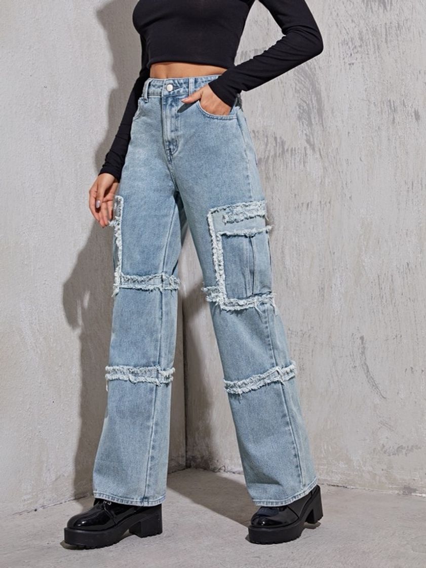 Moda SHEIN Frayed trim boyfriend jeans