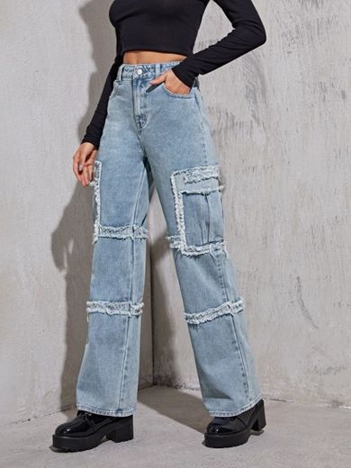 SHEIN Frayed trim boyfriend jeans